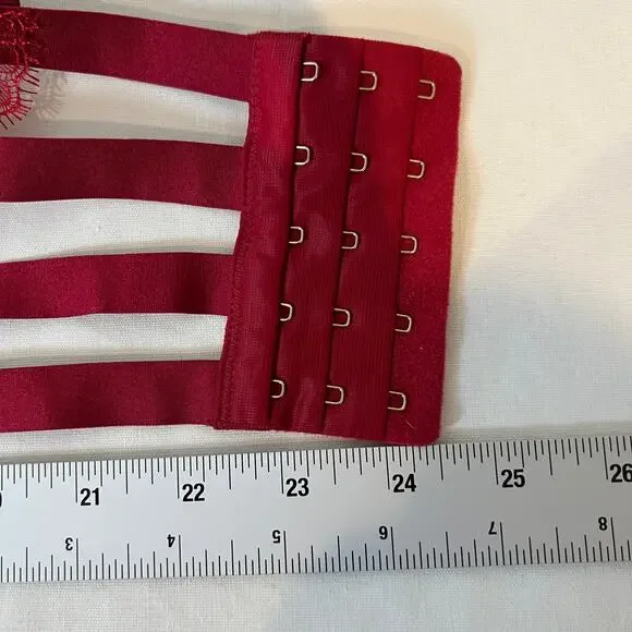 Victoria’s Secret Balconette Bra 32C Strappy Red Lace Long Line Corset Push Up - Picture 8 of 11